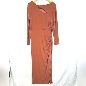 Candalite Sparkle Metalic Sheer Mesh Rust Brown Maxi Dress Forestfairy Fall